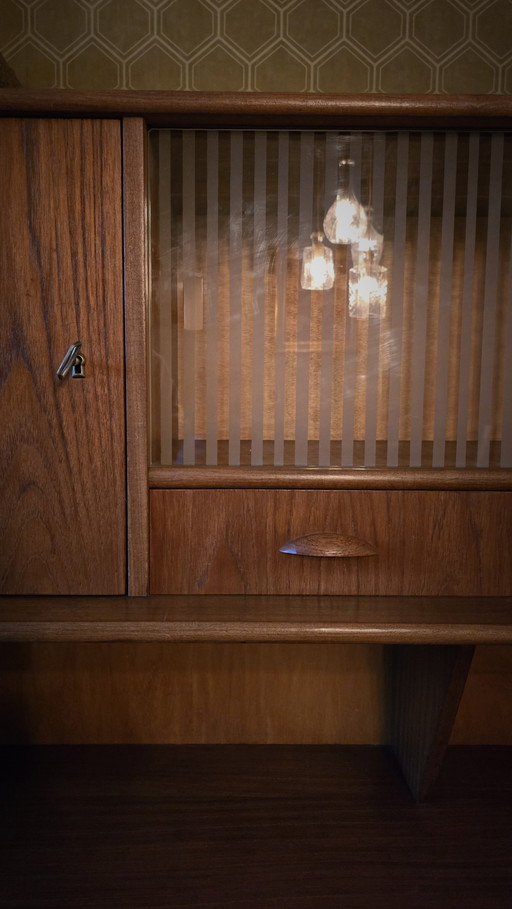 Danish Teak Highboard With Glass Windows