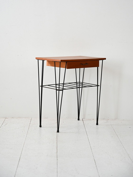 Image 1 of 1950s/60s Scandinavian teak and iron nightstand