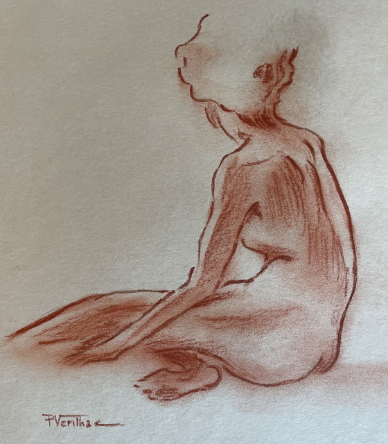 Image 1 of Ritratto femminile firmato su lavagna "Posa in studio"