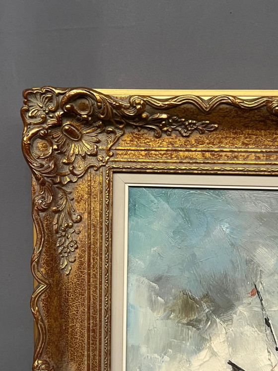 J.J. Coulon. "Marine Landscape." Oil on canvas. – Paintings & Drawings, Mid Century Modern (photo 4 of 8)