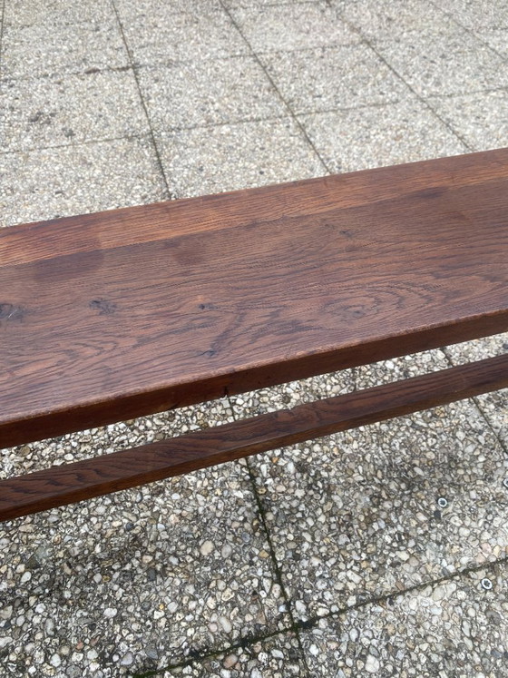 Banc de ferme en bois massif chêne 150cm pour table de ferme rustique 1950, Marron, Rustic (photo 5 sur 14)