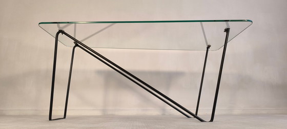 Image 1 of 😍 Stunning AIRBORNE asymmetrical coffee table, 1950s style, glass and lacquered metal, Made in Montreuil 😍