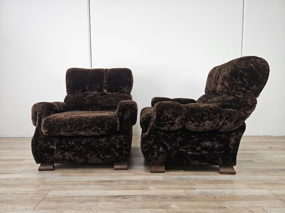 Pair of 1970s armchairs in brown fabric, Velvet, Wood, Vintage (photo 4 of 10)