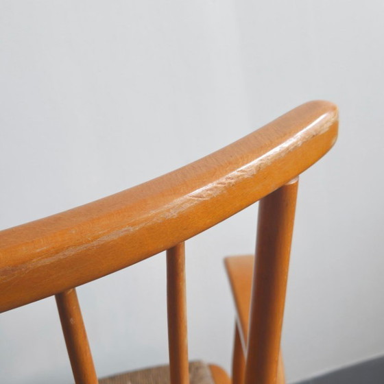 Image 1 of FAUTEUIL VINTAGE DE ARNO LAMBRECHT POUR WKS MOBEL 1950 EN HETRE & JONC 50S 1950S