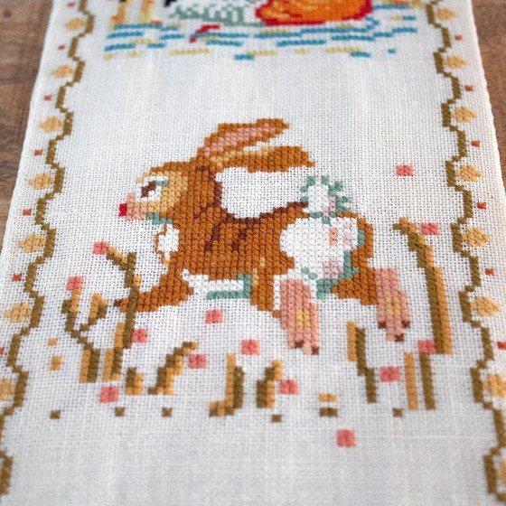 Image 1 of Vintage Bell Pull Embroidery with Autumn Hunting Theme