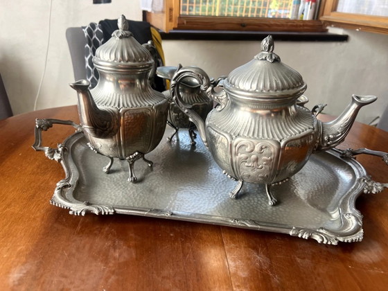 Image 1 of Servizio da tè e caffè d'epoca in peltro Luigi XV, anni 1980–1990