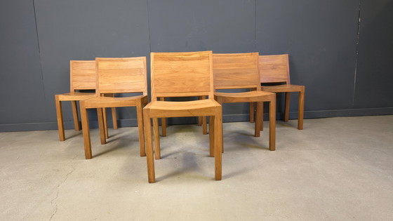 Image 1 of Vintage teakhouten eetkamerstoelen, set van 6 - jaren 80