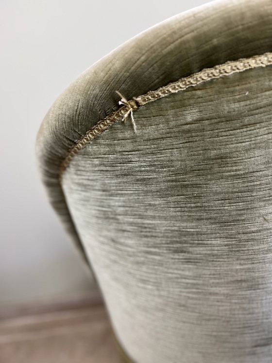 Image 1 of Amandelgroene fluwelen paddenstoelfauteuil