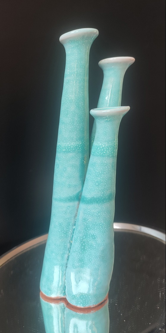 Orgel" Dreifach-Soliflore-Vase aus handgefertigter Keramik – Terre cuite émaillée, Vasen, Ceramic (photo 10 of 10)
