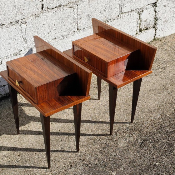 Paar Mid-Century Modern Nachttische aus Holz, Messing, Braun, Mid Century Modern (Foto 5 von 13)