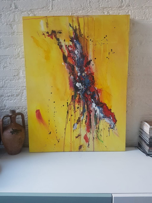 People on the way to...,abstract 3D schilderij gemaakt in acryl en inkt.