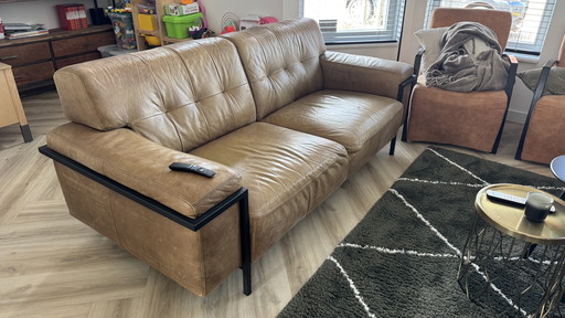 Sofa Grünes Leder Schwarzes Metallgestell