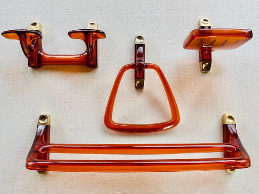 Vintage, gebrand oranje badkameraccessoires van Grosfillex 1970, set van 4