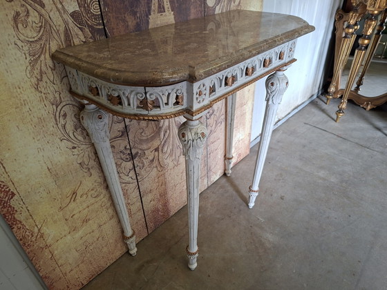 Image 1 of Antieke barok wandconsole, sidetable. haltafel met spiegel afm: 74x35m en 80cm hoog.