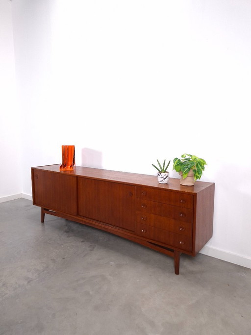 Vintage Deens design teak dressoir Ernst Meyer Mid-Century met schuifdeuren en lades