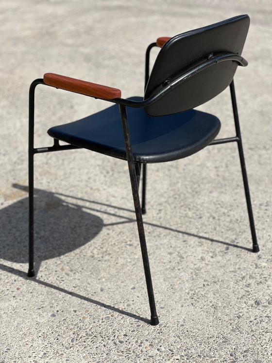 Image 1 of Fauteuil en Métal, Chêne et Simili Cuir Vintage 1950