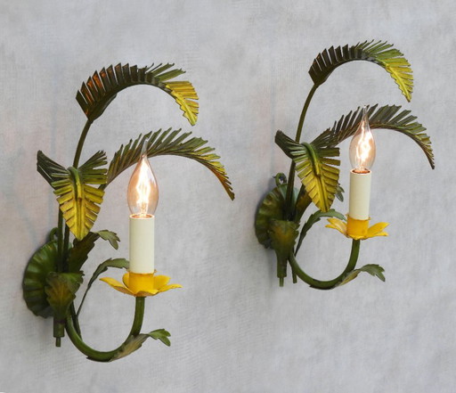 Pair of Mid Century Italian Palm Leaf Wall Lights C1950 - Two Pairs Available
