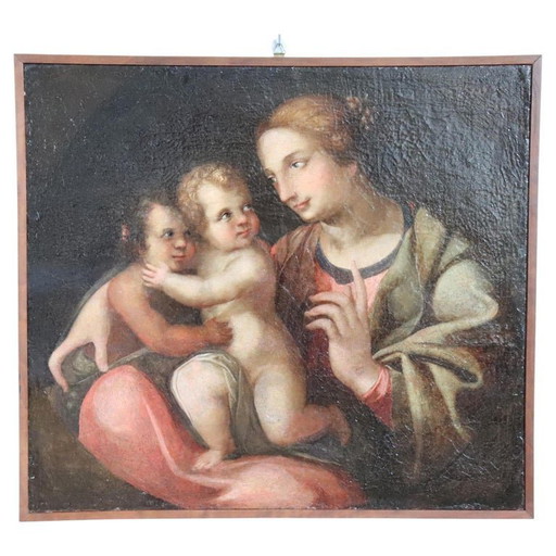 Pintura religiosa antigua al óleo sobre lienzo, Italia, siglo XVIII.