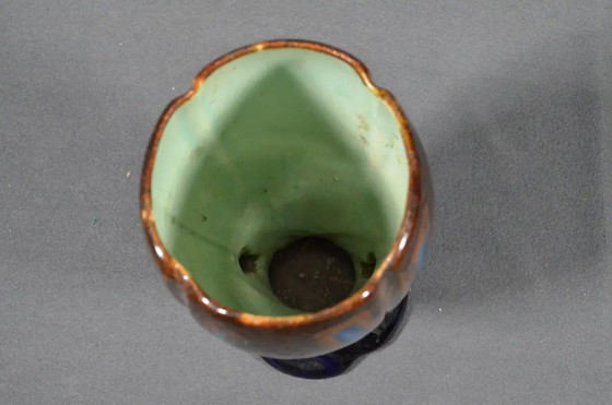 1920s Belgian Art Deco Thulin Model 1943 Blue Drip Glaze Ceramic Vase (photo 7 of 11)