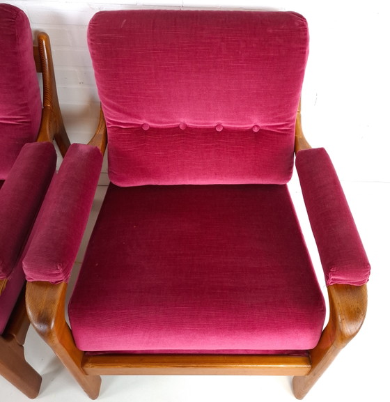Image 1 of 2 poltrone vintage di design danese anni '70 in legno e velluto rosa