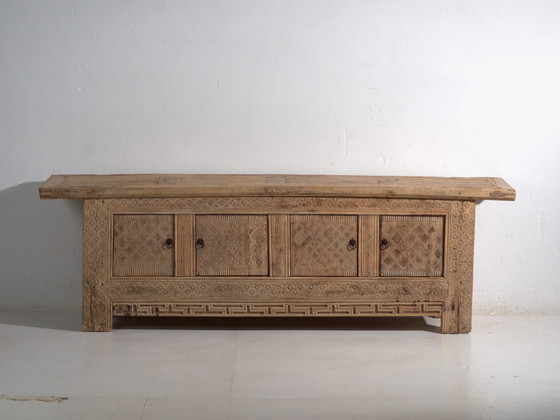 Antique carved low sideboard in pine wood – China, circa 1900 – Iron (photo 28 of 40)