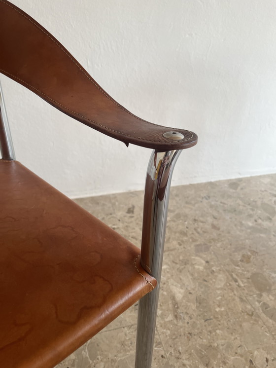 Image 1 of 2x Originele "Italiaans Modernisme jaren 70" fauteuil, verchroomd buisvormig staal, leer!