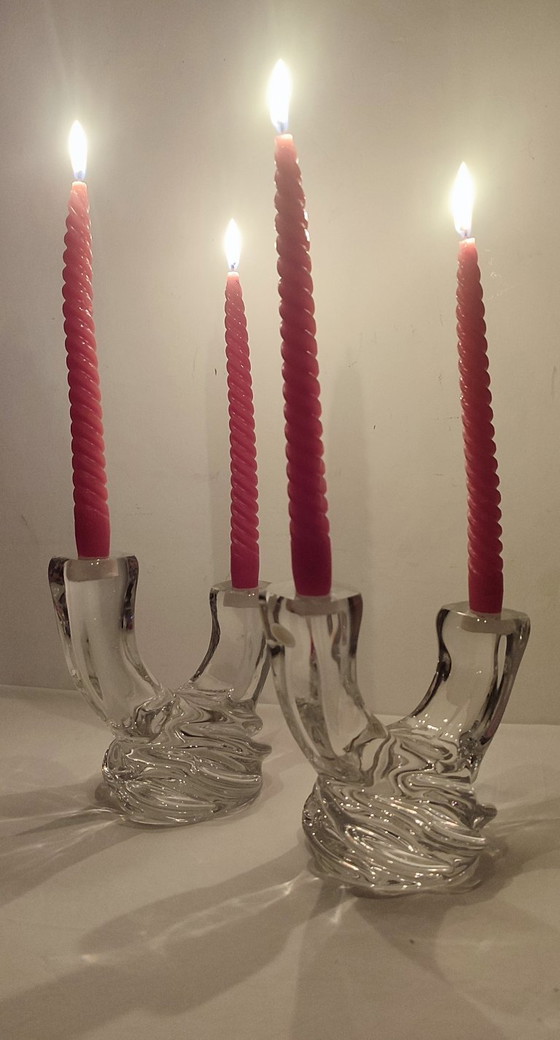 Image 1 of Pair of crystal candlesticks. Spain, 1970s.