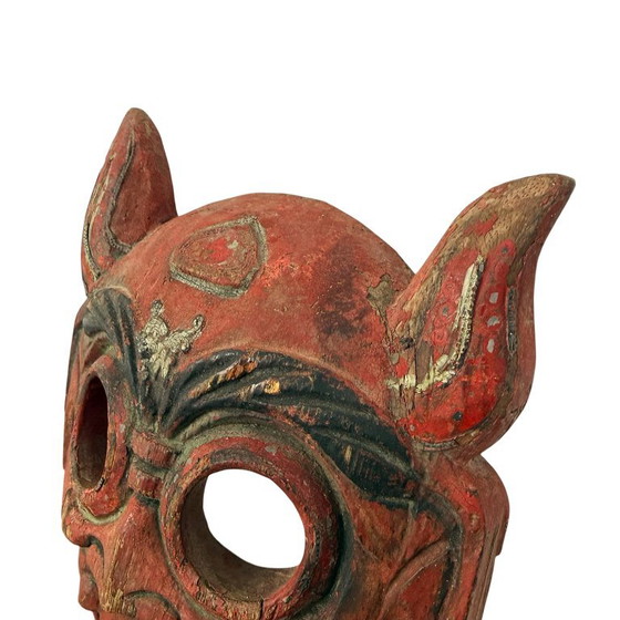 Decoratief houten masker, rood, Decoratieve objecten, Vintage (foto 4 van 5)
