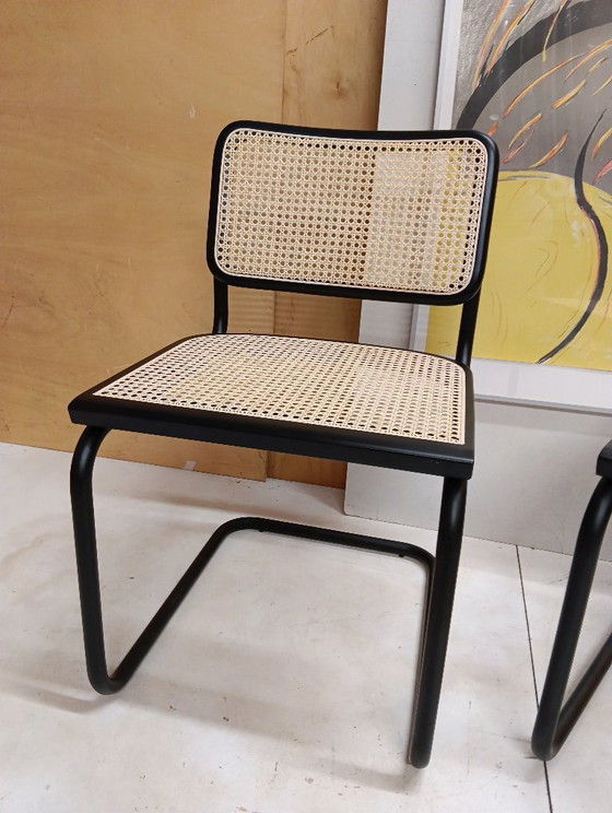 Image 1 of ALIVARMVSEVM 104. SET of 2 CESCA B32 Chairs (NEW) in Black Frame Limited Edition 