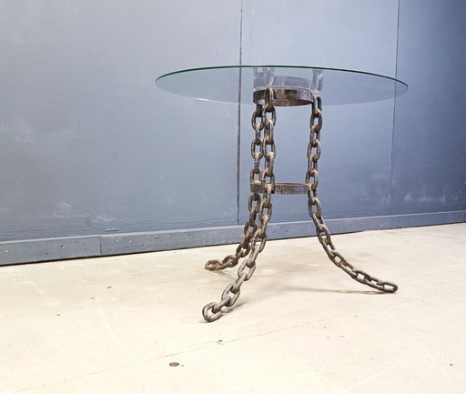 Table basse ou table d'appoint brutaliste en maillons de chaîne, 1970