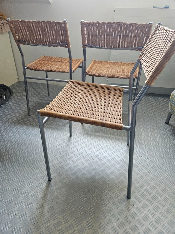 3 Martin Visser Dining chairs – Rattan, Chrome (photo 2 of 7)