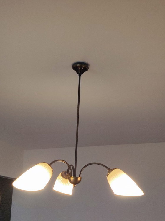 Image 1 of Plafonnier vintage en laiton à 3 bras – Entièrement recâblé et prêt à l'emploi