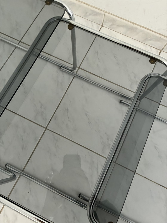 Tables d'appoint gigognes vintage cadre tubulaire verre fumé – Chrome, Glass (photo 6 of 15)