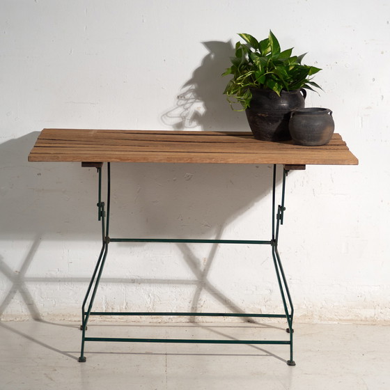 Vintage Folding Garden Table in Wood and Iron, Central Europe, circa 1950, Green, Rustic (photo 8 of 10)