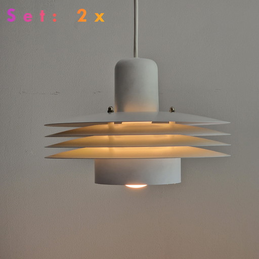 Ensemble de 2 lampes suspendues danoises - Horn Belysning - Type 763 - 1980 - Métal blanc