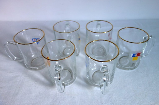6 vintage Mobil flag mugs