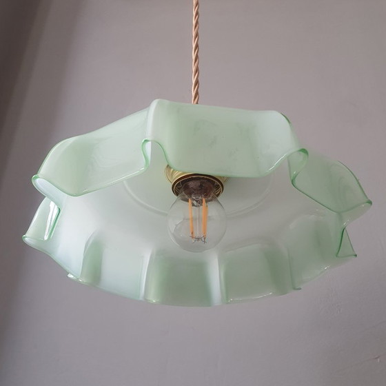 Vintage French Pendant Lamp - Pastel Green Opaline Glass. – Metal (photo 9 of 19)