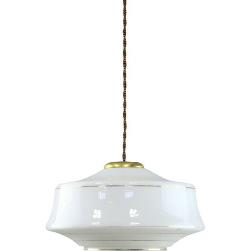Lampe suspendue vintage en laiton et verre, Italie