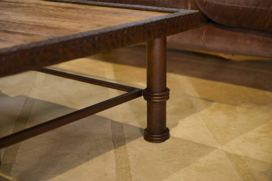 Brutalist coffee table made of wood and wrought iron from the 1960s., Brown (photo 11 of 13)