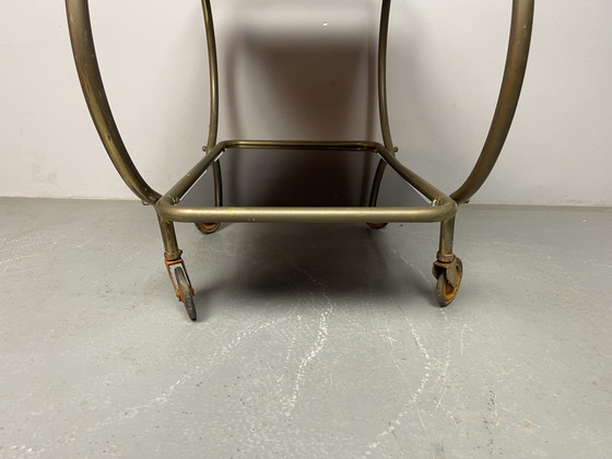 Elegante carrello bar in ottone e vetro nero di metà secolo, prodotto da Grünstadt, Germania, anni '50. (photo 15 of 15)