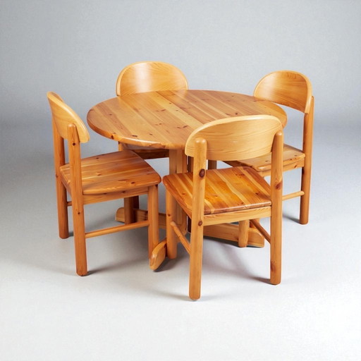 Rainer Daumiller chairs with extendable dining table pine wood 1970s Denmark