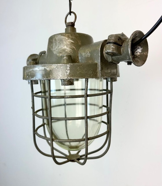Image 1 of Industrial Cast Aluminium Cage Pendant Light, 1960s
