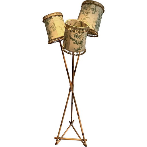 Lampadaire vintage en bambou et corde, 1970
