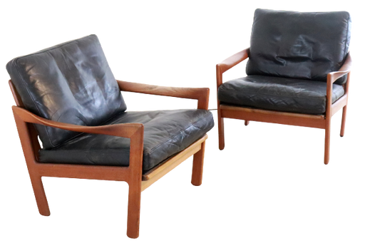 2x Illum Wikkelso voor Niels Eilersen fauteuils stoelen vintage Deens design