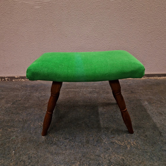 Image 1 of 60's vintage ottoman new upholstered green ottoman