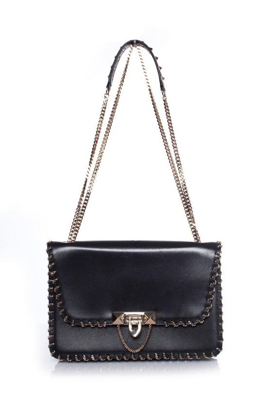 Image 1 of Borsa a tracolla Valentino Demiune in pelle nera con catena.