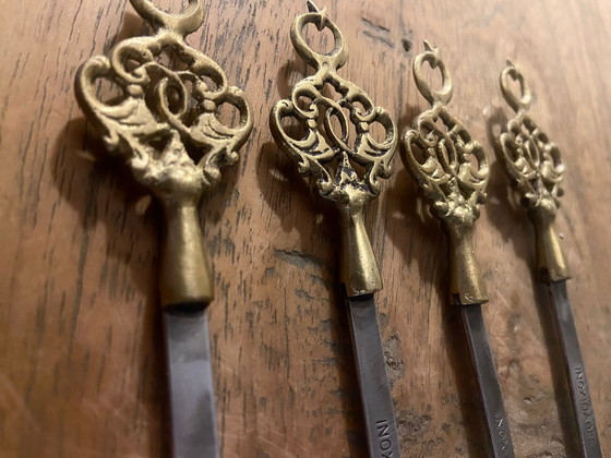 Image 1 of Spiedini per barbecue, 4 pezzi, acciaio inox, stile vintage anni '60, ottone.