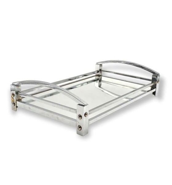 Image 1 of Jacques Adnet, modernistisches Spiegeltablett, Maison Adnet, Frankreich 1940/1950