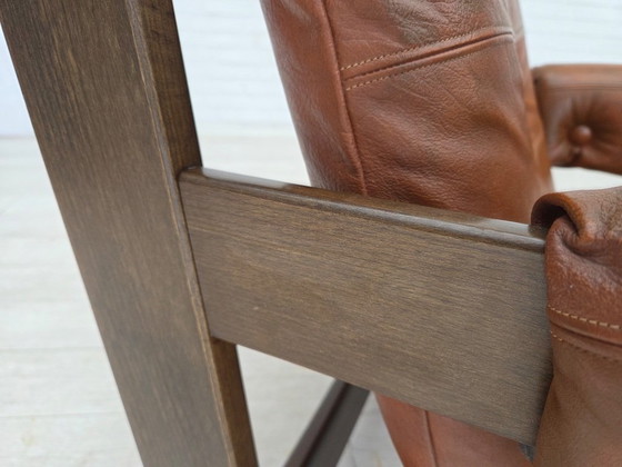 Image 1 of Sillón escandinavo años 70, mobiliario de piel, lona, ​​madera de roble.