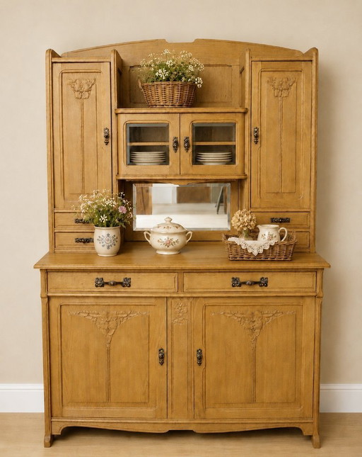 Brocante country light oak buffet cabinet